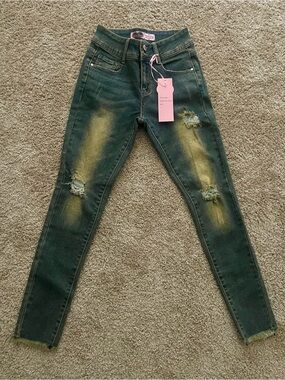 NWT Women’s Distressed Blue Stretch Skinny Jeans Size 1 - Wave Brand